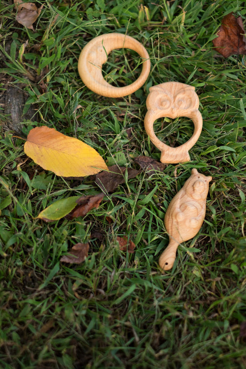 Wooden Rattle Teether — Moon Teething Ring